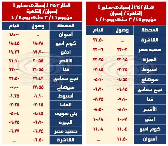 مواعيد القطارات الإضافية  لعيد الفطر